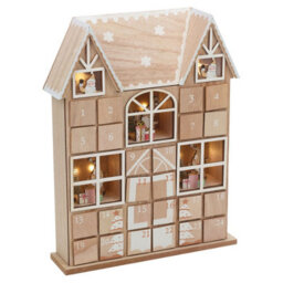 Urbn-Living Urbnliving 37Cm Height Brown & White Wooden House Advent Calendar Christmas Xmas Santa Led Lights 24 Drawer Countdown - thumbnail 4