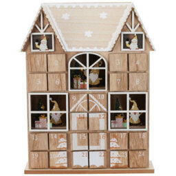 Urbn-Living Urbnliving 37Cm Height Brown & White Wooden House Advent Calendar Christmas Xmas Santa Led Lights 24 Drawer Countdown - thumbnail 5