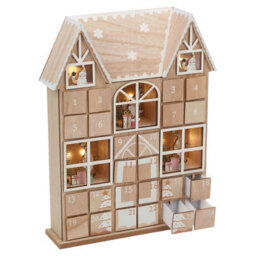 Urbn-Living Urbnliving 37Cm Height Brown & White Wooden House Advent Calendar Christmas Xmas Santa Led Lights 24 Drawer Countdown - thumbnail 6