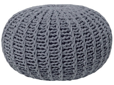 Wyld And Coco Nordic Nest Grey Knitted Cotton Pouf Ottoman 50 X 35 Cm, Round Indoor Footstool - image 1