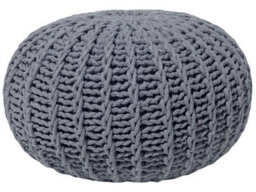 Wyld And Coco Nordic Nest Grey Knitted Cotton Pouf Ottoman 50 X 35 Cm, Round Indoor Footstool - thumbnail 1