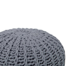 Wyld And Coco Nordic Nest Grey Knitted Cotton Pouf Ottoman 50 X 35 Cm, Round Indoor Footstool - thumbnail 3