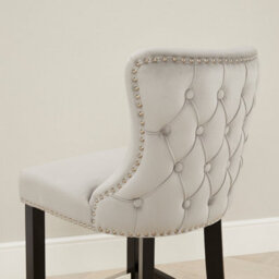 The Furniture Market Boudoir Light Grey Velvet Button Back Kitchen Counter Bar Stool Wing Back Design Stud Detailing Black Legs Chrome Foot Bar - thumbnail 6