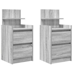 Berkfield Bedside Cabinets With 2 Drawers 2 Pcs Grey Sonoma 38X34X80 Cm - thumbnail 2