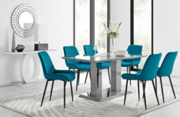 Furniturebox Imperia Grey High Gloss 6 Seater Dining Table With Structural 2 Plinth Column Legs 6 Blue Velvet Black Leg Pesaro Chairs - thumbnail 1