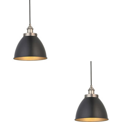 Loops 2 Pack Hanging Ceiling Pendant Light - Small - Aged Pewter Plate & Matt Black Paint - 10W Led E27 - image 1