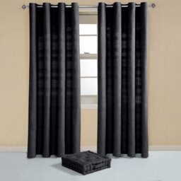 "Homescapes Cotton Rajput Ribbed Black Curtain Pair, 66 X 72"" Drop" - thumbnail 3