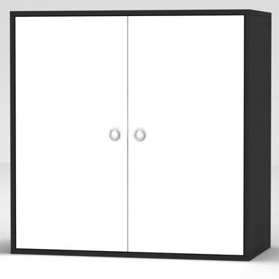 Urbn-Living Urbnliving Height 60Cm 2 Tier Wooden Storage Cabinet Side Furniture Cabinet Colour Black & White Door Cupboard Bedroom Hallway She - image 1