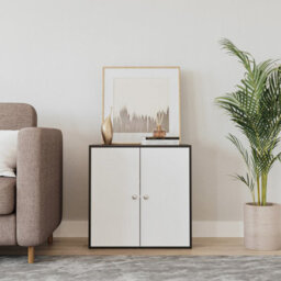 Urbn-Living Urbnliving Height 60Cm 2 Tier Wooden Storage Cabinet Side Furniture Cabinet Colour Black & White Door Cupboard Bedroom Hallway She - thumbnail 2