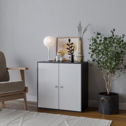 Urbn-Living Urbnliving Height 60Cm 2 Tier Wooden Storage Cabinet Side Furniture Cabinet Colour Black & White Door Cupboard Bedroom Hallway She - thumbnail 3