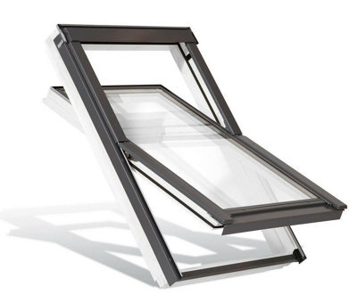 Yardlite Roof Window Grey / White Wood Centre Pivot Loft Skylight + Flashing - C4A - 55Cm (W) X 98Cm (H), Kfp Plain Tile Flashing - image 1
