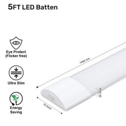 Paul Russells 5Ft Led Batten Lights, 50W, 6000 Lumens, Ip20, 3000K/4000K/6500K Colour Changeable Cct, Pack Of 1 - thumbnail 2