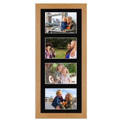 AK Frames 50X20Cm Oak Modern Multi Photo Frame With Black Mount - Holds 4 Apertures (4X) 6X4 Photos - image 1