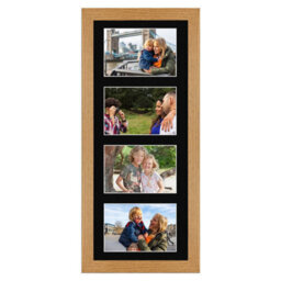 AK Frames 50X20Cm Oak Modern Multi Photo Frame With Black Mount - Holds 4 Apertures (4X) 6X4 Photos