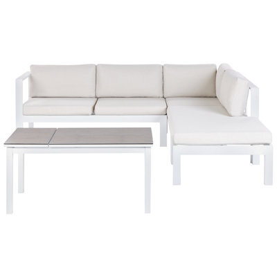 Beliani Garden Corner Sofa With Table 5 Seater Messina Left Hand Metal Off-White - image 1