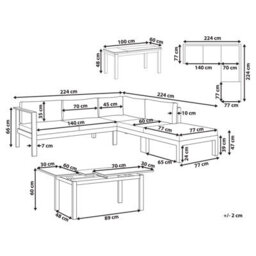 Beliani Garden Corner Sofa With Table 5 Seater Messina Left Hand Metal Off-White - thumbnail 3