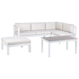 Beliani Garden Corner Sofa With Table 5 Seater Messina Left Hand Metal Off-White - thumbnail 5