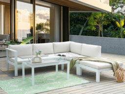 Beliani Garden Corner Sofa With Table 5 Seater Messina Left Hand Metal Off-White - thumbnail 2