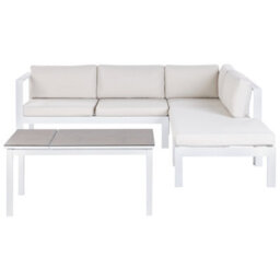 Beliani Garden Corner Sofa With Table 5 Seater Messina Left Hand Metal Off-White - thumbnail 1