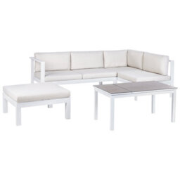 Beliani Garden Corner Sofa With Table 5 Seater Messina Left Hand Metal Off-White - thumbnail 4