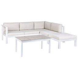 Beliani Garden Corner Sofa With Table 5 Seater Messina Left Hand Metal Off-White - thumbnail 6