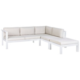 Beliani Garden Corner Sofa With Table 5 Seater Messina Left Hand Metal Off-White - thumbnail 7