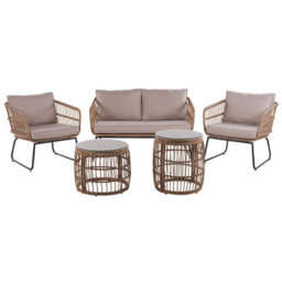 Beliani Garden Lounge Set With Table 4 Seater Ravello Pe Rattan Natural