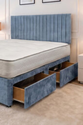 "Knight Sleep Emily Plush Bed Set With Mattress, 4 Drawers Same Side & 24""headboard, Black Plush, 5Ft - King Size" - thumbnail 2