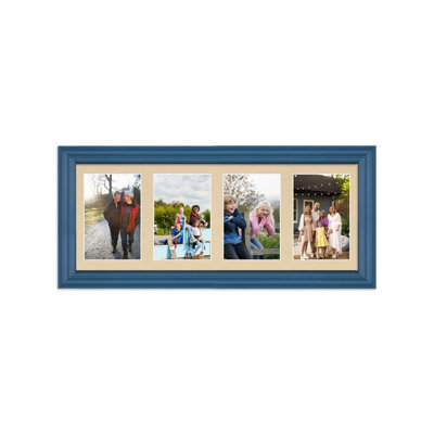 AK Frames 50X20Cm Navy Blue Classic Multi Photo Frame With Ivory Mount - Holds 4 Apertures (4X) 6X4 Photos - image 1
