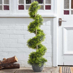 Faux Cypress Spiral Topiary - Uv & Weather Resistant Home Or Garden Artificial Plant With Black Plastic Pot - H120 X 24Cm Diameter