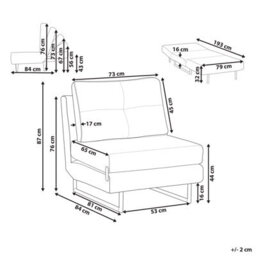 Wyld And Coco One-Person Sofa Bed Black Fabric With 5-Position Reclining Backrest And Fold-Out Sleeper Armchair - thumbnail 3