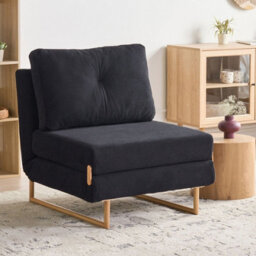 Wyld And Coco One-Person Sofa Bed Black Fabric With 5-Position Reclining Backrest And Fold-Out Sleeper Armchair - thumbnail 2