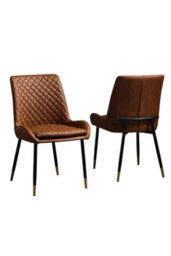 Leather Steel Dining Chairs Set Of 2 Tan Diamond Quilted - thumbnail 3