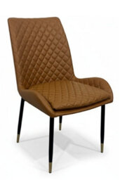 Leather Steel Dining Chairs Set Of 2 Tan Diamond Quilted - thumbnail 6