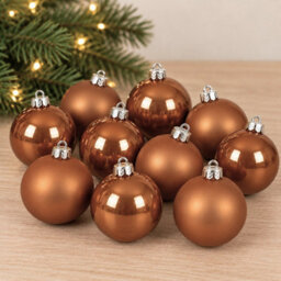 Decoris 10 Caramel Brown Glass Baubles Christmas Tree Decorations - thumbnail 5