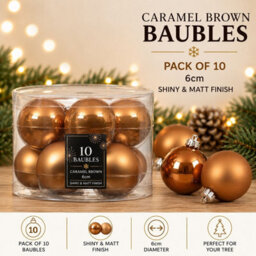 Decoris 10 Caramel Brown Glass Baubles Christmas Tree Decorations - thumbnail 4