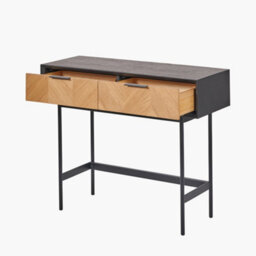 Pacific Lifestyle 2 Drawer Black And Natural Chevron Oak And Pine Wood Console Table - thumbnail 2
