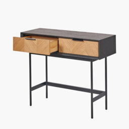 Pacific Lifestyle 2 Drawer Black And Natural Chevron Oak And Pine Wood Console Table - thumbnail 3
