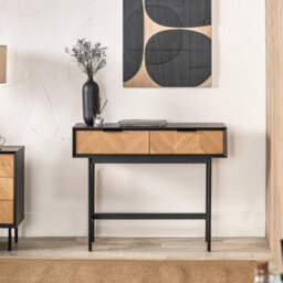 Pacific Lifestyle 2 Drawer Black And Natural Chevron Oak And Pine Wood Console Table