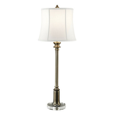 Elegant Tall Slim Table Lamp With True White Cotton Shade And Bali Brass Finish