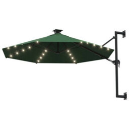 Berkfield Wall-Mounted Parasol With Leds And Metal Pole 300 Cm Green - thumbnail 2