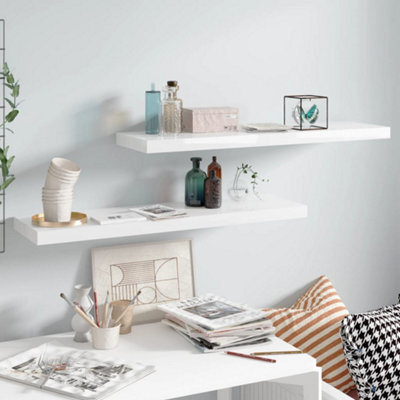 Berkfield Floating Wall Shelves 2 Pcs High Gloss White 90X23.5X3.8 Cm Mdf - image 1
