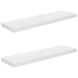 Berkfield Floating Wall Shelves 2 Pcs High Gloss White 90X23.5X3.8 Cm Mdf - thumbnail 2