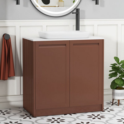 Royal Bathrooms Royal Bathroom Elmore 800mm Terracotta Clay Freestanding Bathroom Vanity Unit 2 Door Plain White Worktop With Qubix Basin - image 1