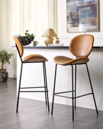 Beliani Set Of 2 Bar Chairs Luana Faux Leather Golden Brown - thumbnail 2