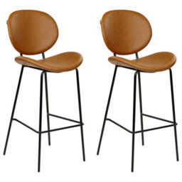 Beliani Set Of 2 Bar Chairs Luana Faux Leather Golden Brown - thumbnail 1