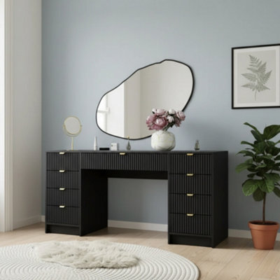 Writing Desk With Storage Tireno Bis Black Molet Mdf Laminated Board Fluted Drawer Fronts Modern Furniture For Home Office Study - image 1
