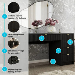 Writing Desk With Storage Tireno Bis Black Molet Mdf Laminated Board Fluted Drawer Fronts Modern Furniture For Home Office Study - thumbnail 5
