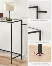 Songmics Vasagle Glass Console Table, Entrance Hall Table With Tempered Top, Adjustable Legs, Ink Black, Transparent - thumbnail 6