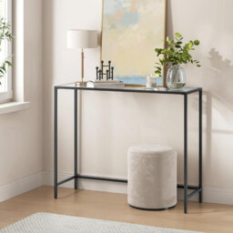 Songmics Vasagle Glass Console Table, Entrance Hall Table With Tempered Top, Adjustable Legs, Ink Black, Transparent